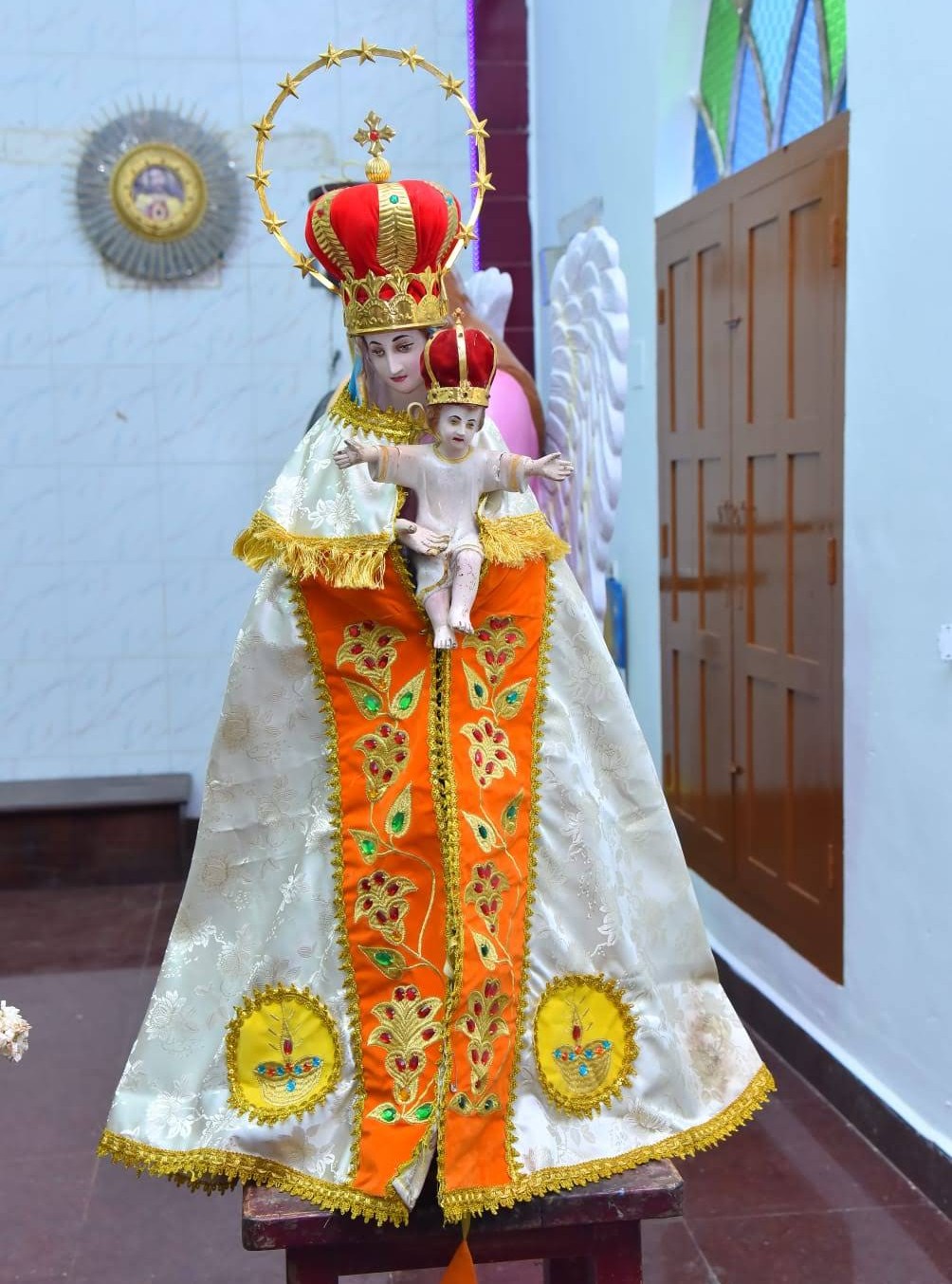 Interior of Adaikala Matha Church with Mother's Statue